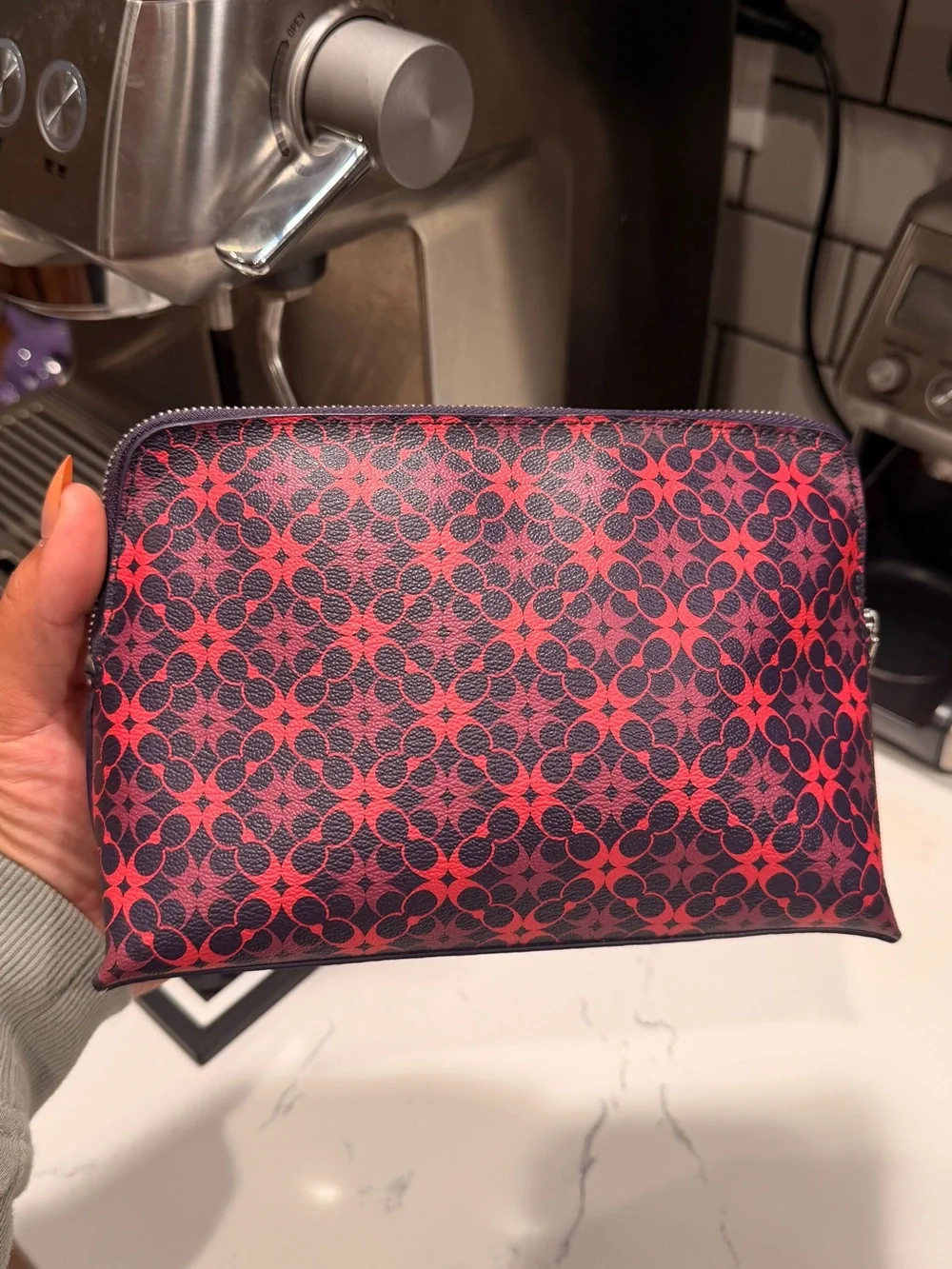 Coach Pink and Purple Signature Coated Canvas Cosmetic Pouch